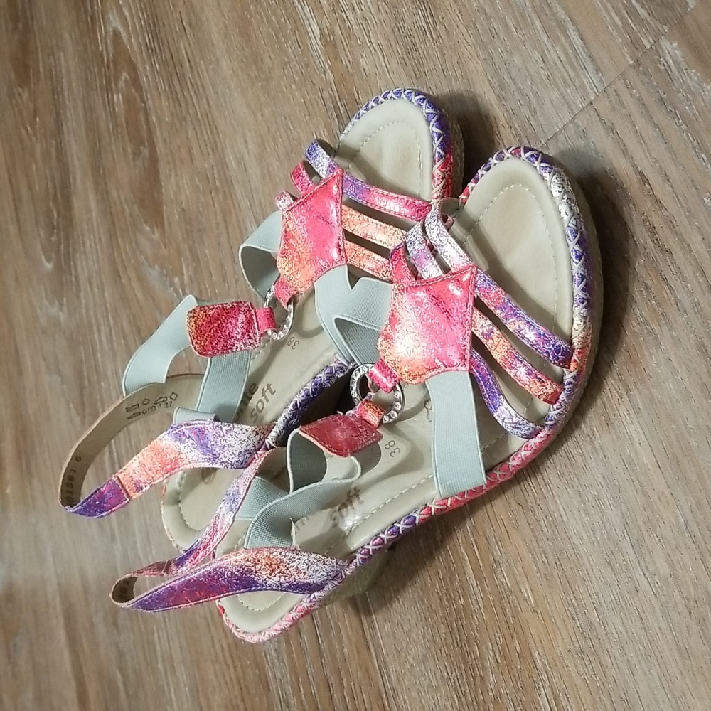 (EU38) remonte Leather Upper Wedge Heeled Espadrilles Aztec Metallic Colorful